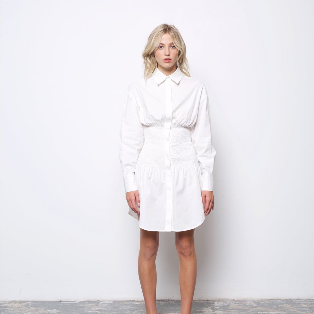 AMYLYNN Jasper Smocked Long Sleeve Shirtdress - white